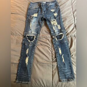 Kind Red Distressed Blue Jeans